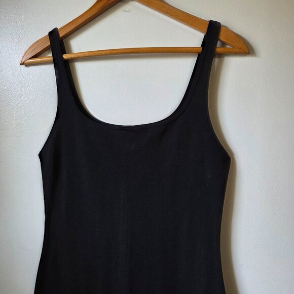 EUC ZARA BLACK SCOOP NECK BODYCON MIDI DRESS MINIMALIST SIZE L - Picture 8 of 14